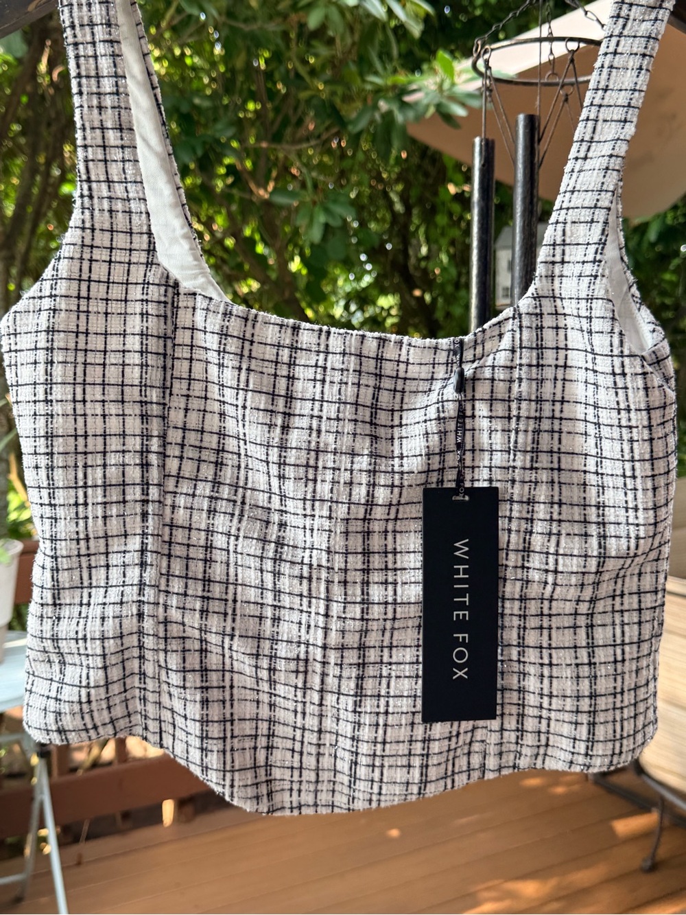 White Fox Boutique Black & White Tweed Crop Top